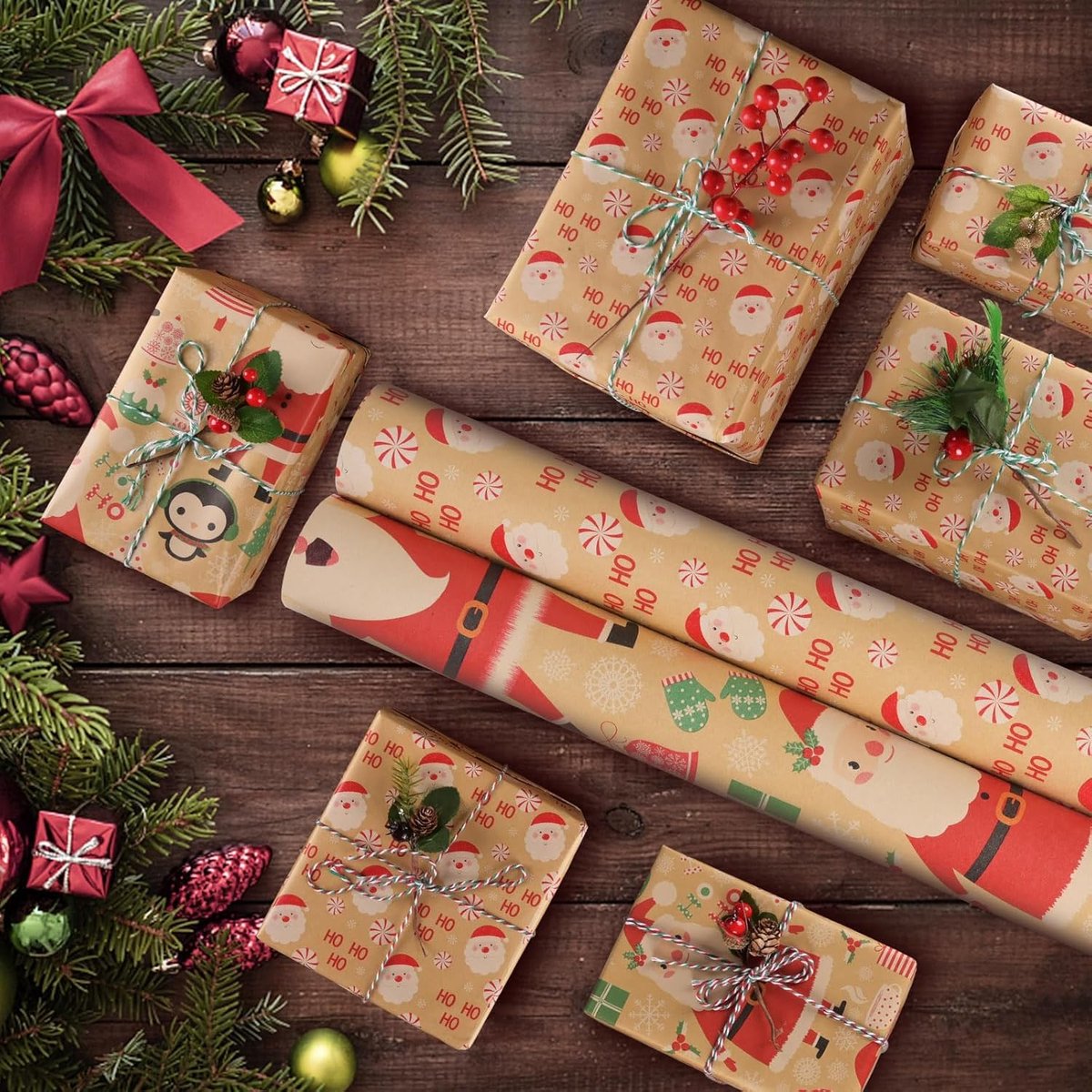 Wrapping paper - Christmas wrapping paper - Christmas gift paper - Wrapping paper with figures - 43 x 300cm - 2 Rolls - Christmas paper wrapping paper for Christmas - Christmas paper wrapping paper for children - gift paper - Kraft gift paper - Christmas  - Image 3
