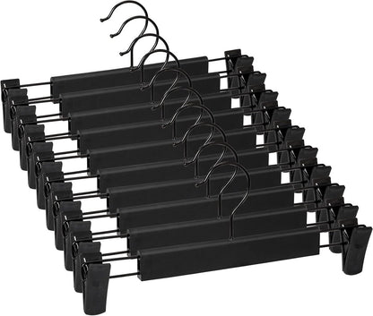 Clothes Hangers - 10 Pieces - Trouser Hangers - Trouser Hangers with Clips - Garment Hangers - Skirt Hangers - Non-Slip Hanger with Clips - Clothes Rack/Coat Rack/Jacket/Trouser Hanger - Space-Saving - Adjustable Clip Hangers, Garment Jacket Clothing Jean