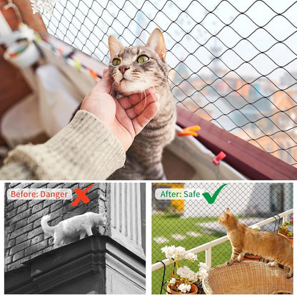 Cat Net - 8*3 m - Cat Balcony Net - Cat Protection Net - Cat Mesh - fall protection net for cats - fall safety net - mesh balcony railing - dog fencing - fall protection net for pets - safety net - with accessories - black - Image 2