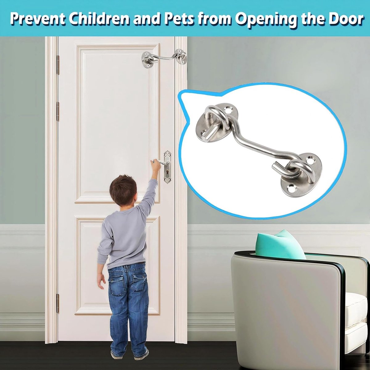 pieces - Wind hook - 6 inch - Wind hooks - Door hinges - Door bolt - Hinge - barn door hook - hook and eye bolt - cabin hooks and eye bolt - swivel window hook - door hooks - lock - for sliding door, bedroom, bathroom - 150*39 mm - silver - Image 2