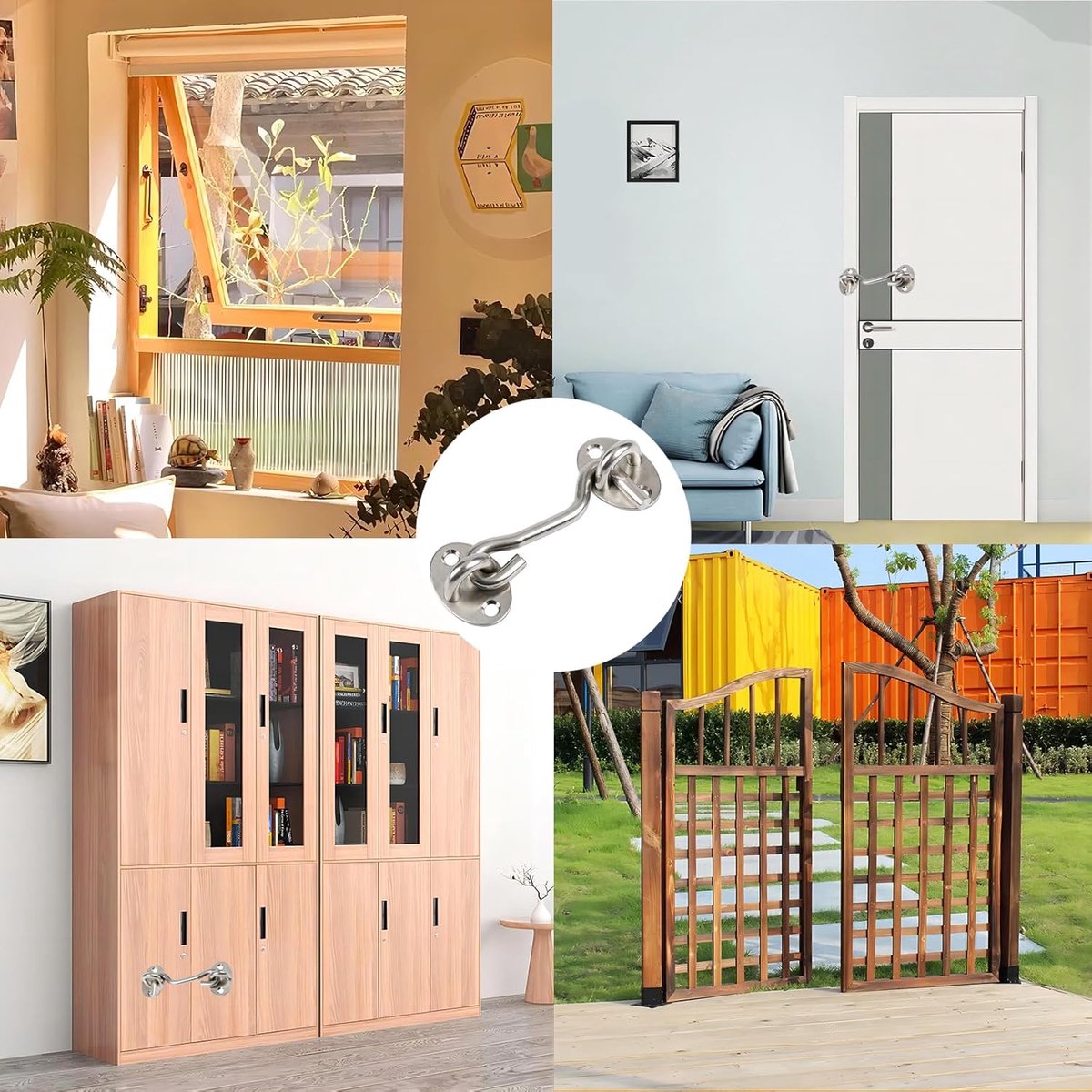 pieces - Wind hook - 6 inch - Wind hooks - Door hinges - Door bolt - Hinge - barn door hook - hook and eye bolt - cabin hooks and eye bolt - swivel window hook - door hooks - lock - for sliding door, bedroom, bathroom - 150*39 mm - silver - Image 4