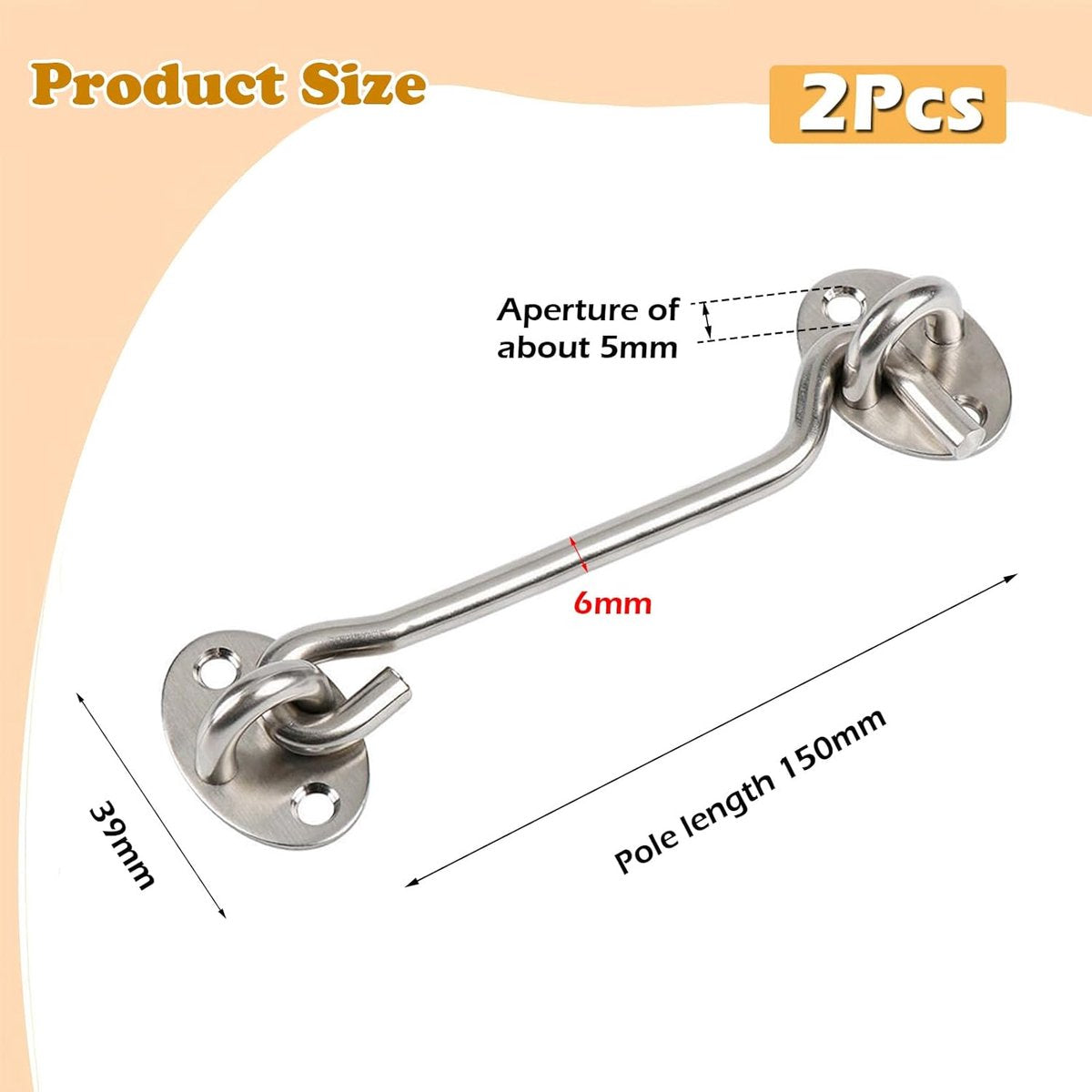 pieces - Wind hook - 6 inch - Wind hooks - Door hinges - Door bolt - Hinge - barn door hook - hook and eye bolt - cabin hooks and eye bolt - swivel window hook - door hooks - lock - for sliding door, bedroom, bathroom - 150*39 mm - silver - Image 5
