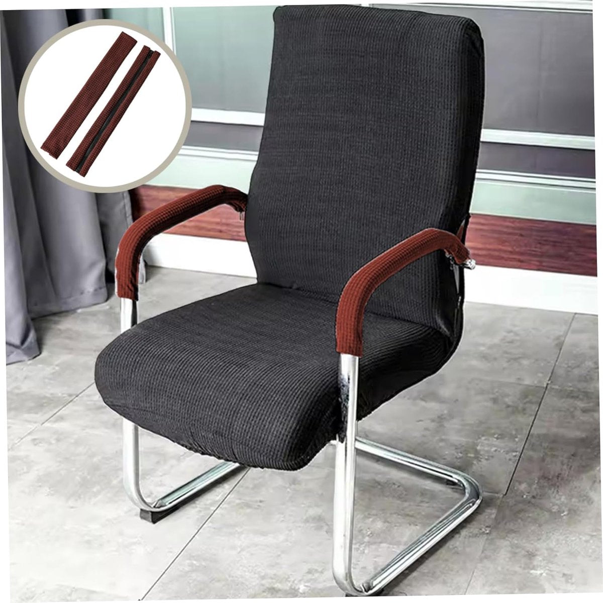 1 pair - office chair armrest covers - Office chair armrest cover - Computer chair armrest cover - Removable - Elastic - Waterproof - Chair armrest covers - Dust cover - Armrest protector - for desk and gaming chairs - 45*16 cm - brown - Image 3