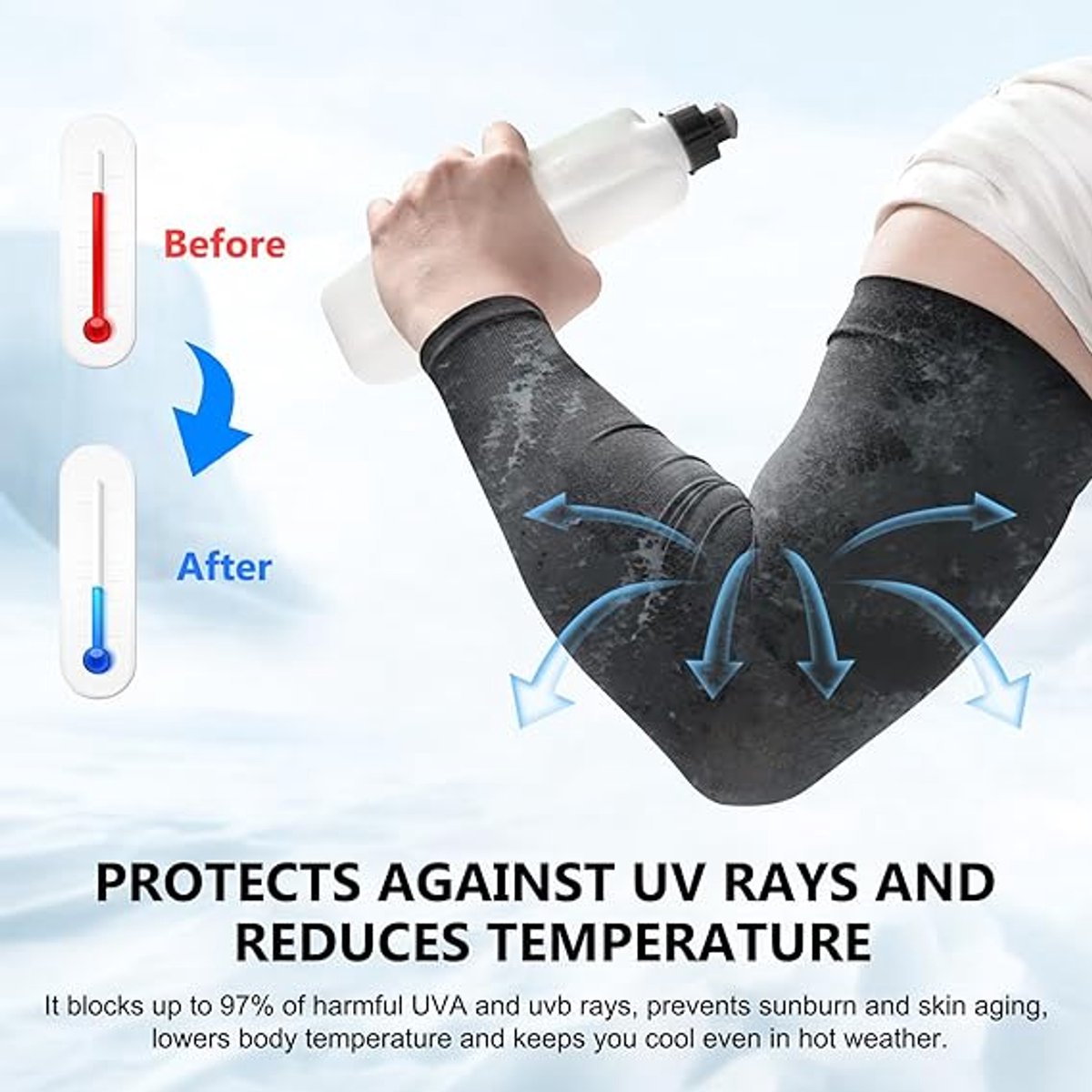 4 pairs of sleeves - Unisex - Sleeves - Ultralight sleeves - Arm Sleeve - UV protection for arms - Sunscreen Sleeve Ice Side Arm Sleeves - Comfort Cooling Sports Compression Sleeves - Ideal for sports, cycling, golfing - Black/Grey/Dark Grey - Image 3