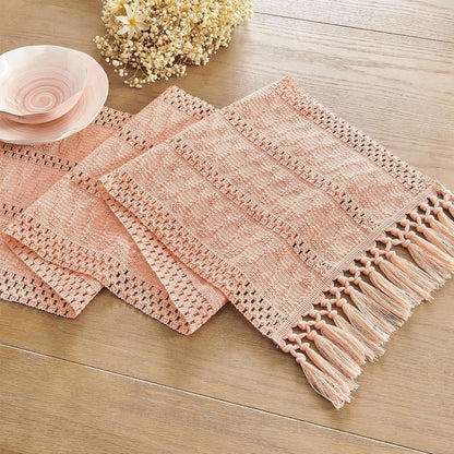 Table runner - tablecloth - Bohemian style table runner - pink table runner - with knotted tassel - farmhouse woven home decor - pink - 30*240 cm - Image 3