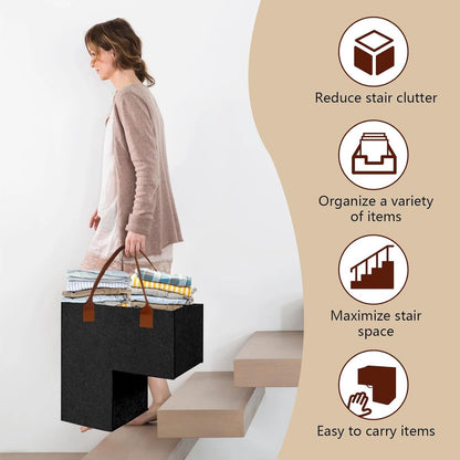 Stair Organizer Basket - Stair Basket - L-shaped Foldable Stair Basket - Storage Bag - Felt Stair Basket - Laundry Basket - Toy Basket - Household Items - for Laundry, Toys - 42*42*25.5 cm - Black - Image 3