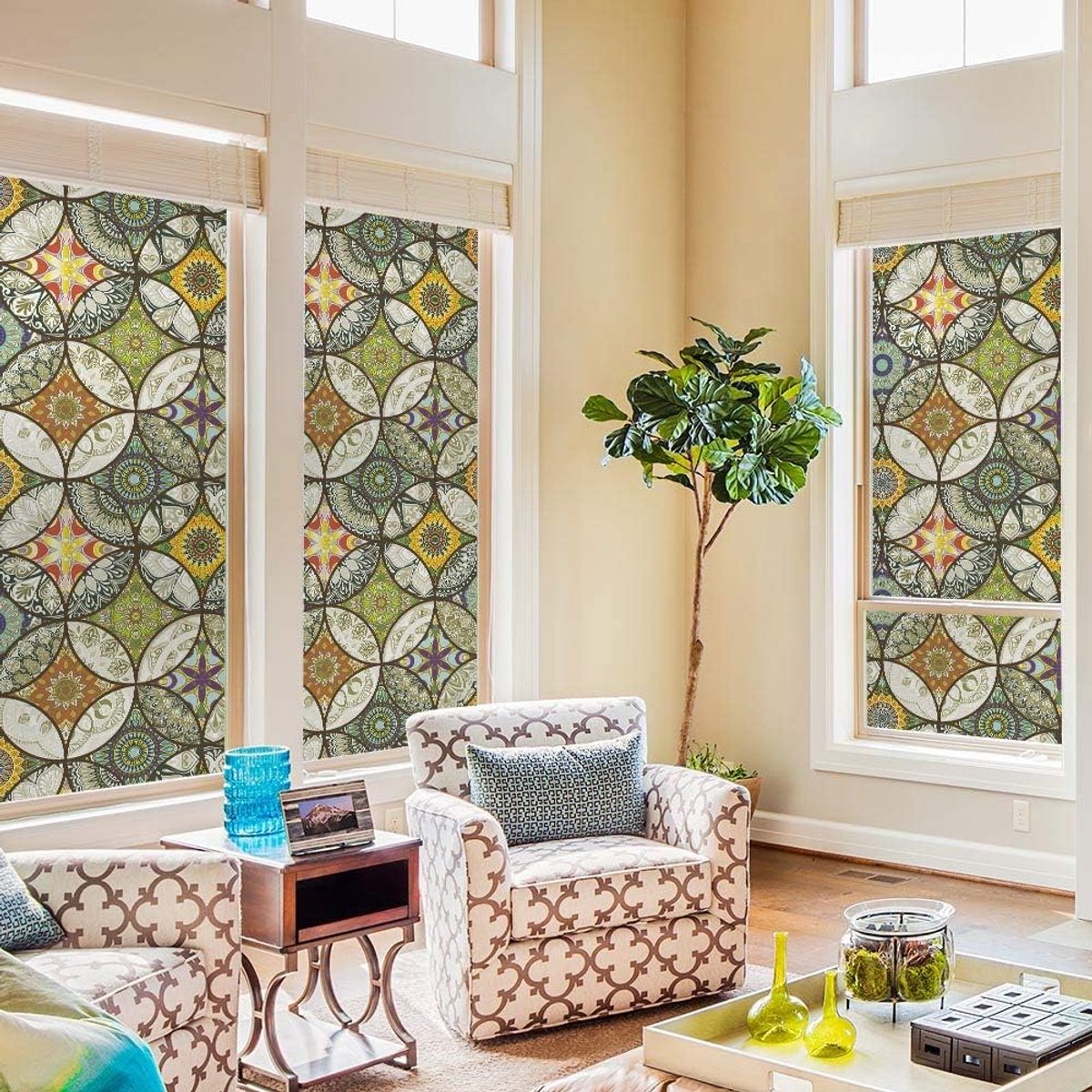 45 x 200 cm - Window stickers - Window film - Decorative window film - Privacy window film - Frosted glass - Circle pattern - Static cling - Privacy window stickers - yellow - Image 5