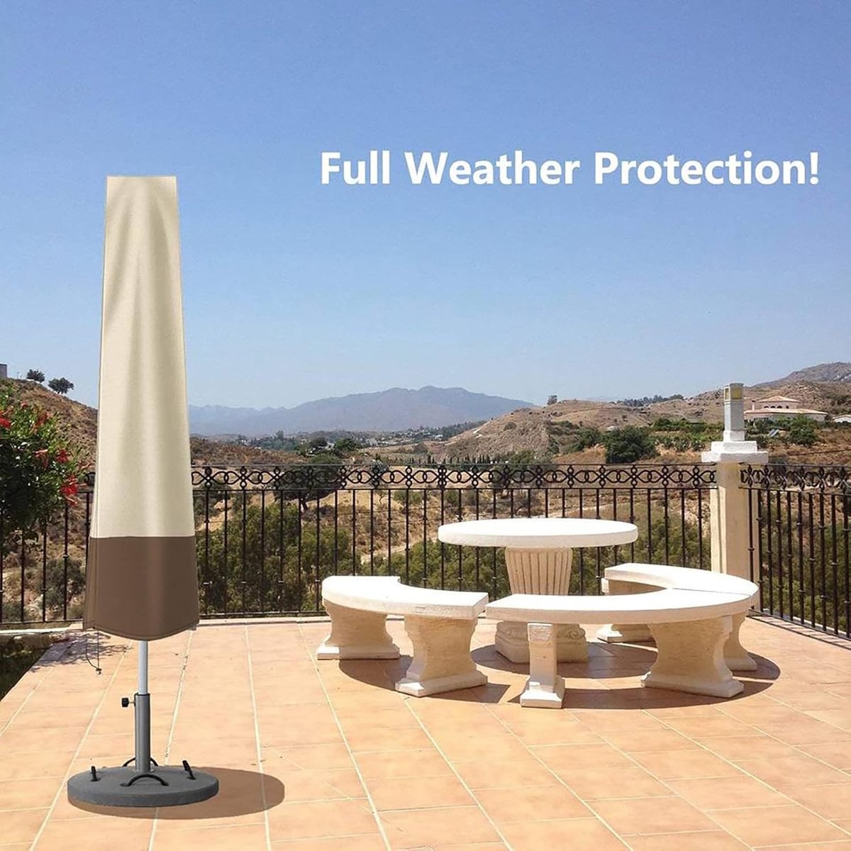 Outdoor parasol rain cover - Parasol cover - Dustproof - Waterproof - Parasol protector - Standing parasol cover - Dust cover - Durable all-season parasol cover - Beige/Brown - 200 × 55/60cm - Image 3