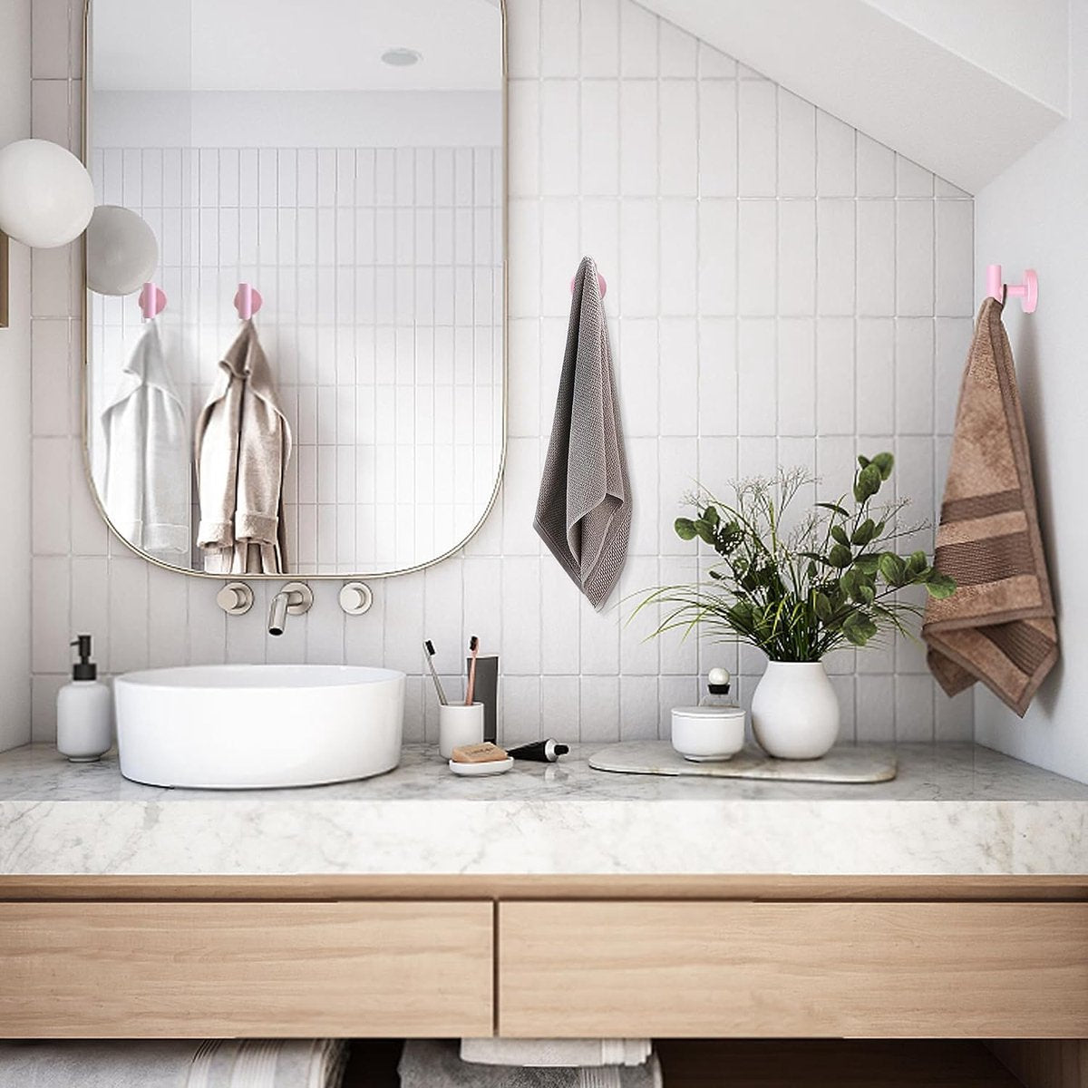 pieces - Towel hook - Hanging hooks - Hanging hooks - Bathroom towel hooks - Key hook - Clothes hook - Hat hook - Wall hooks - stainless steel hook - with screws - for bathroom, kitchen, garage, home, hotel, office - 5.5*6 cm - pink - Image 2