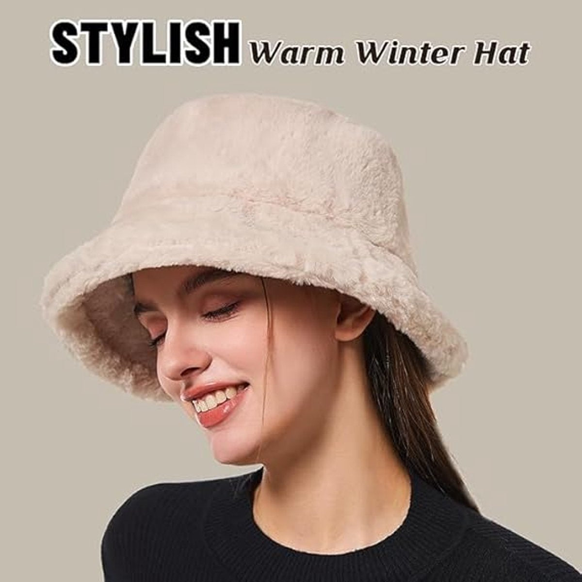 Women's Beanie - Hat - Bucket Hat - Winter Hat - Fisherman's Hat - Ladies' Bucket Hat - Winter Bucket Hat For Women - Winter Hat - Warm Beanies - Winter Fisherman's Hat - Fluffy - Winter - Fashion - Unisex - Beige - Image 3