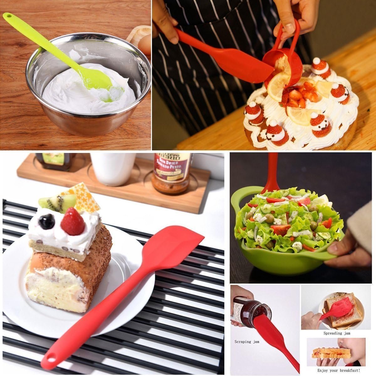 5 pieces - Silicone spatulas - Dessert Spatula - Scraper - Baking Spatula - Kitchen Utensils - heat-resistant silicone spatulas - with non-stick coating - for cakes, creams, butter, pastries and desserts - 21*4 cm - red, pink, blue, green, orange - Image 3