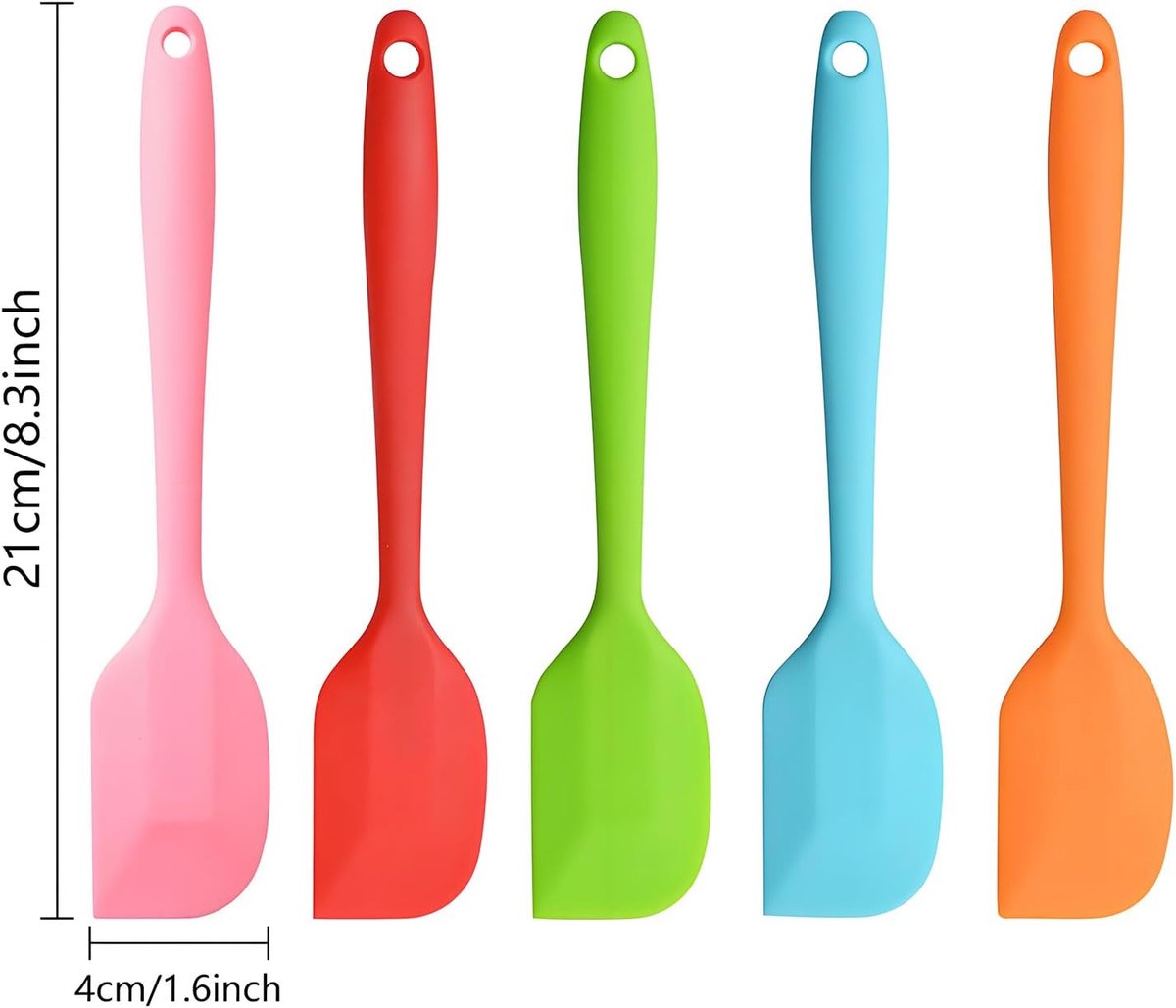 5 pieces - Silicone spatulas - Dessert Spatula - Scraper - Baking Spatula - Kitchen Utensils - heat-resistant silicone spatulas - with non-stick coating - for cakes, creams, butter, pastries and desserts - 21*4 cm - red, pink, blue, green, orange - Image 5