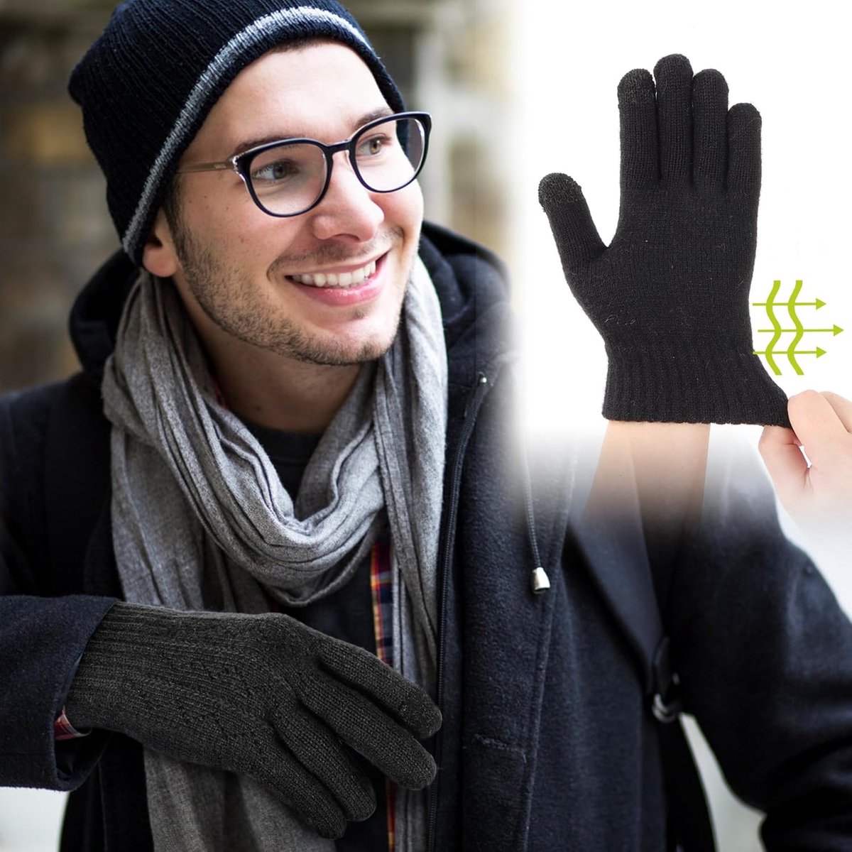 Gloves - Winter Gloves - Warm Gloves - Touchscreen Gloves - Men's Winter Touchscreen Gloves - Warm and windproof fleece lining - Durable and soft - for outdoors, running, skiing, cycling - black - Image 2