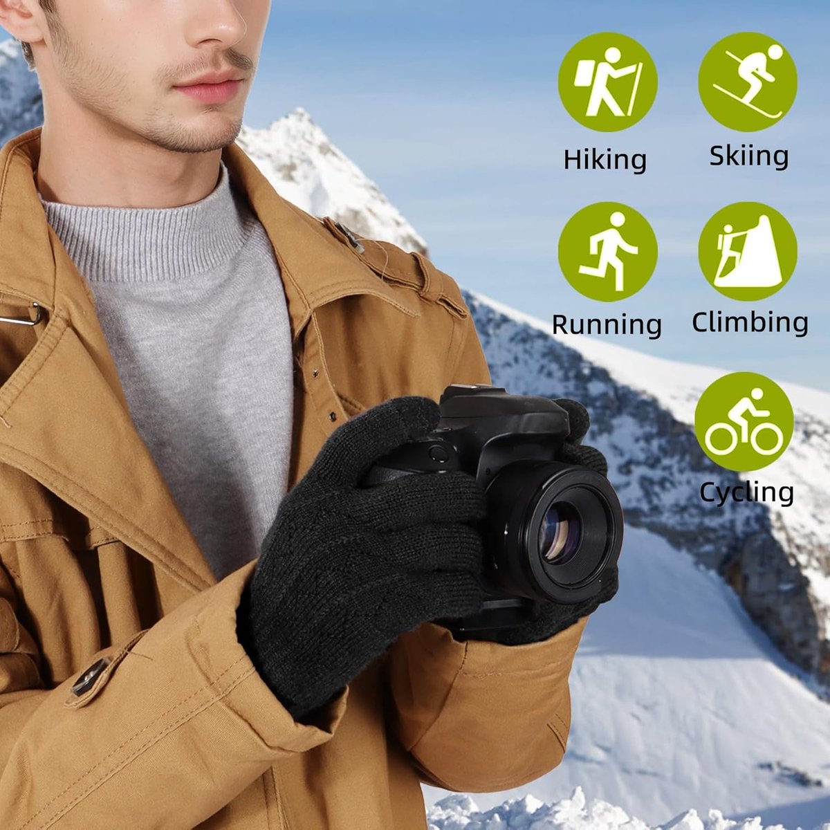 Gloves - Winter Gloves - Warm Gloves - Touchscreen Gloves - Men's Winter Touchscreen Gloves - Warm and windproof fleece lining - Durable and soft - for outdoors, running, skiing, cycling - black - Image 3