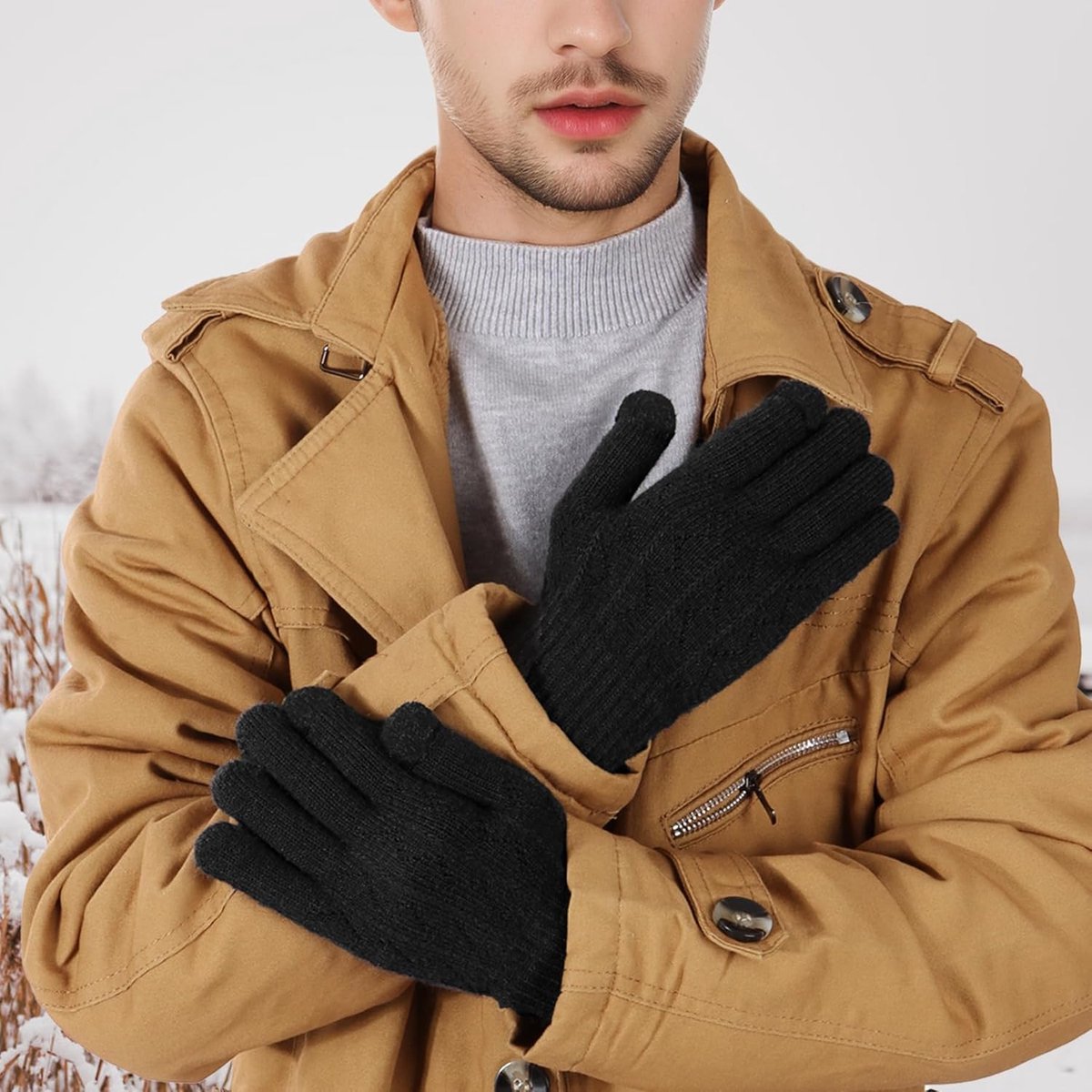 Gloves - Winter Gloves - Warm Gloves - Touchscreen Gloves - Men's Winter Touchscreen Gloves - Warm and windproof fleece lining - Durable and soft - for outdoors, running, skiing, cycling - black - Image 4