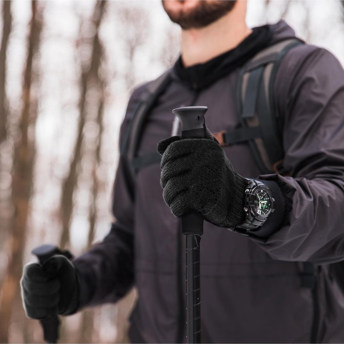 Gloves - Winter Gloves - Warm Gloves - Touchscreen Gloves - Men's Winter Touchscreen Gloves - Warm and windproof fleece lining - Durable and soft - for outdoors, running, skiing, cycling - black - Image 5