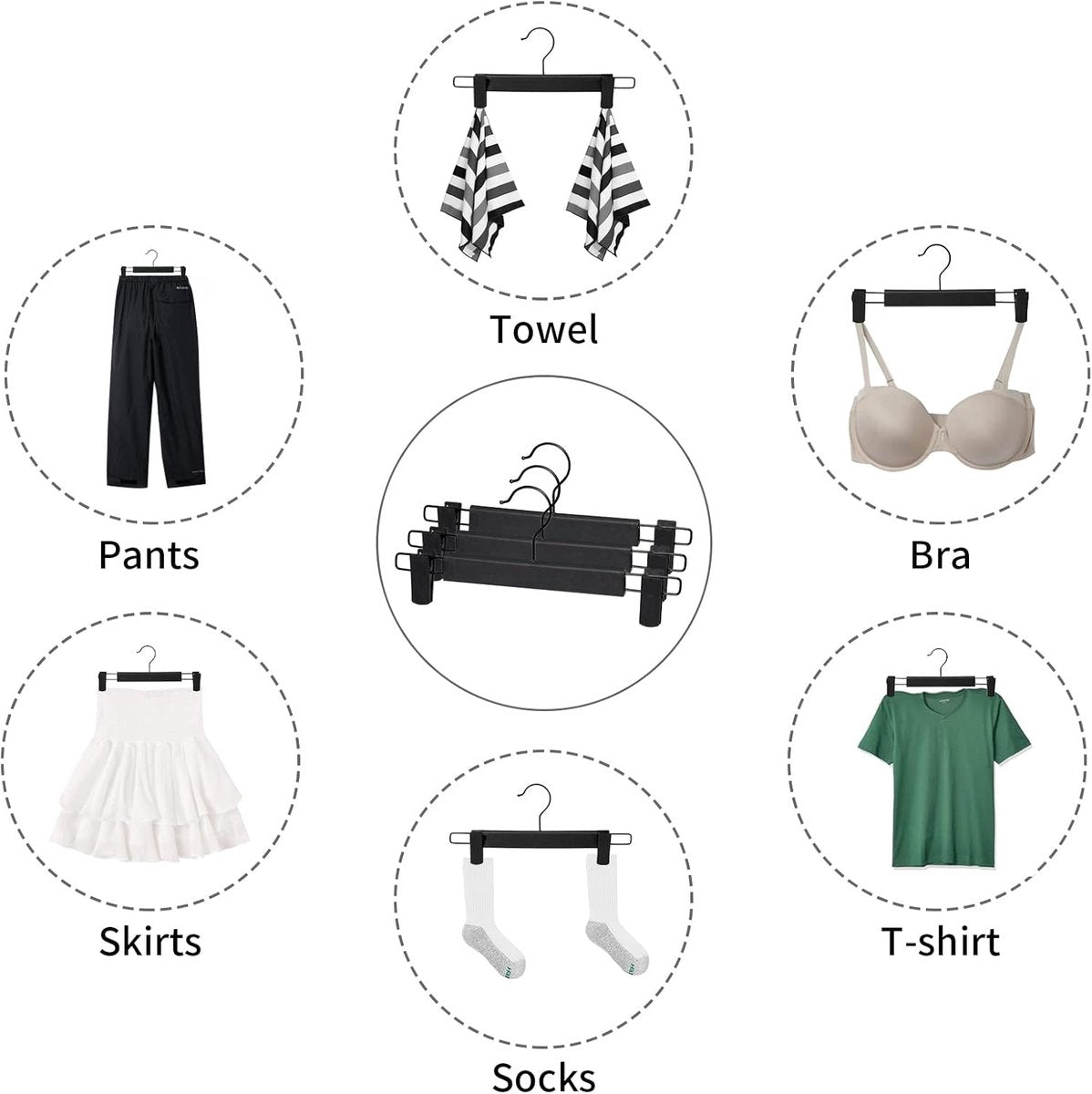 Clothes Hangers - 20 Pieces - Trouser Hangers - Trouser Hangers with Clips - Garment Hangers - Skirt Hangers - Non-Slip Hanger with Clips - Clothes Rack/Coat Rack/Jacket/Trouser Hanger - Space-Saving - Adjustable Clip Hangers, Garment Coat Clothes Jeans H - Image 2