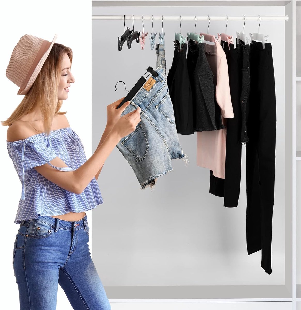 Clothes Hangers - 20 Pieces - Trouser Hangers - Trouser Hangers with Clips - Garment Hangers - Skirt Hangers - Non-Slip Hanger with Clips - Clothes Rack/Coat Rack/Jacket/Trouser Hanger - Space-Saving - Adjustable Clip Hangers, Garment Coat Clothes Jeans H - Image 4