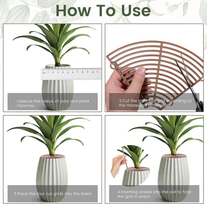 2 pieces - plant pot cover - 30 cm - Flowerpot grid - planter cover set - plantpot grid bottom protectors - with 16 posts - plant covers - for indoor and outdoor gardening - plant protectors - keeps cats and squirrels out of the flowerpot - brown - Image 3