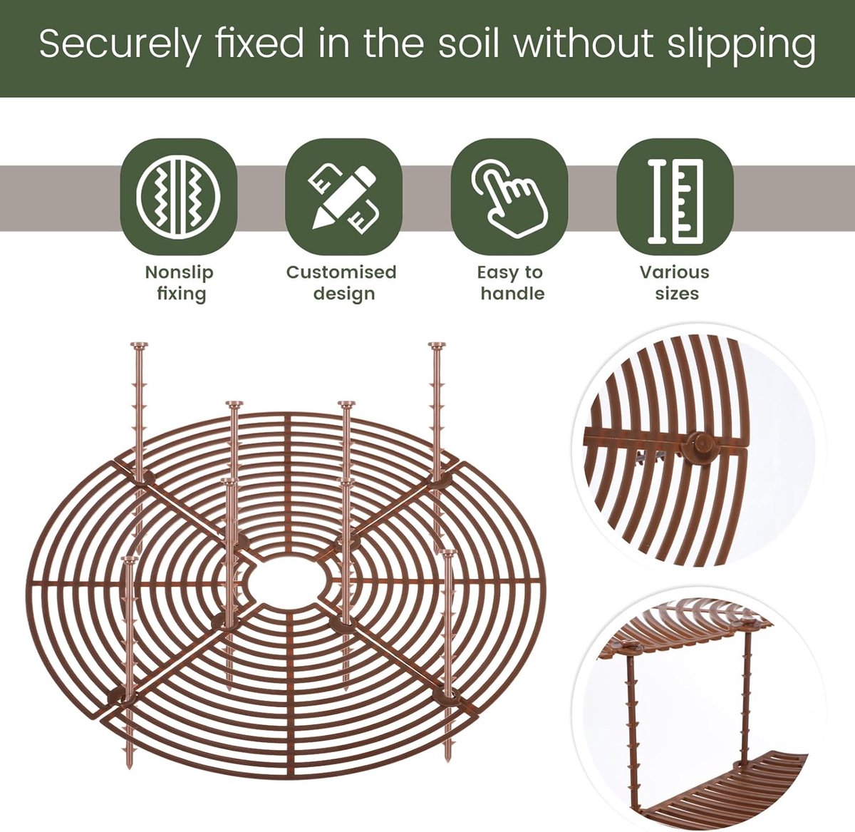 2 pieces - plant pot cover - 30 cm - Flowerpot grid - planter cover set - plantpot grid bottom protectors - with 16 posts - plant covers - for indoor and outdoor gardening - plant protectors - keeps cats and squirrels out of the flowerpot - brown - Image 4