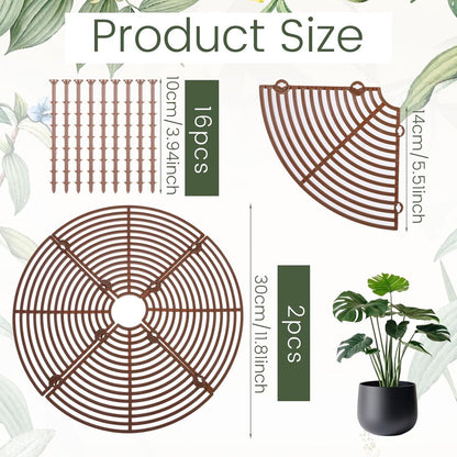 2 pieces - plant pot cover - 30 cm - Flowerpot grid - planter cover set - plantpot grid bottom protectors - with 16 posts - plant covers - for indoor and outdoor gardening - plant protectors - keeps cats and squirrels out of the flowerpot - brown - Image 5