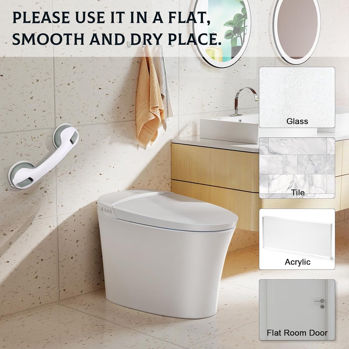Set of 2 suction cup grab bars - Safety grab bars with suction cup for the shower - Extra handles - No drilling required - Safety grab bars - For the elderly and people with disabilities - Shower holder - White-green - Image 2
