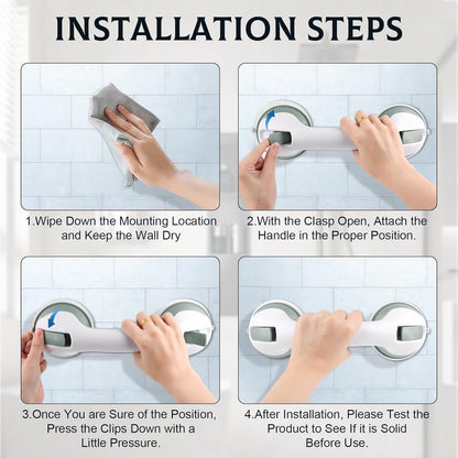 Set of 2 suction cup grab bars - Safety grab bars with suction cup for the shower - Extra handles - No drilling required - Safety grab bars - For the elderly and people with disabilities - Shower holder - White-green - Image 3