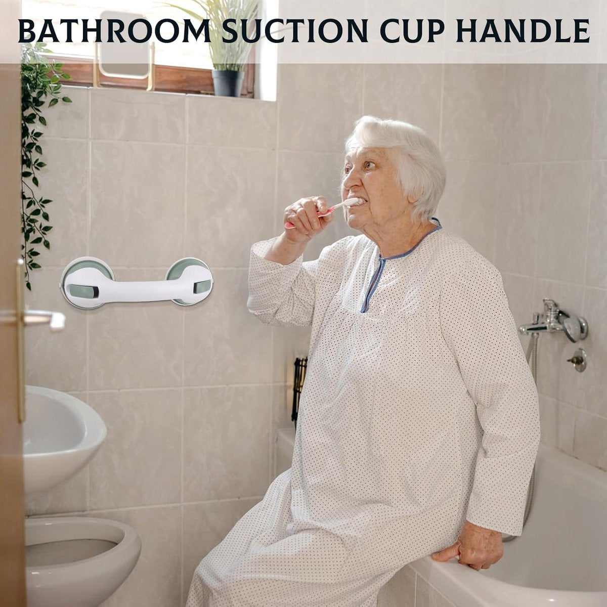 Set of 2 suction cup grab bars - Safety grab bars with suction cup for the shower - Extra handles - No drilling required - Safety grab bars - For the elderly and people with disabilities - Shower holder - White-green - Image 4