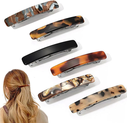 6pcs French Hair Clips - 3 Inch Hair Pin - Tortoiseshell Acetate - Delicate Hair Accessories - Colorful Hair Slides for Girls and Women