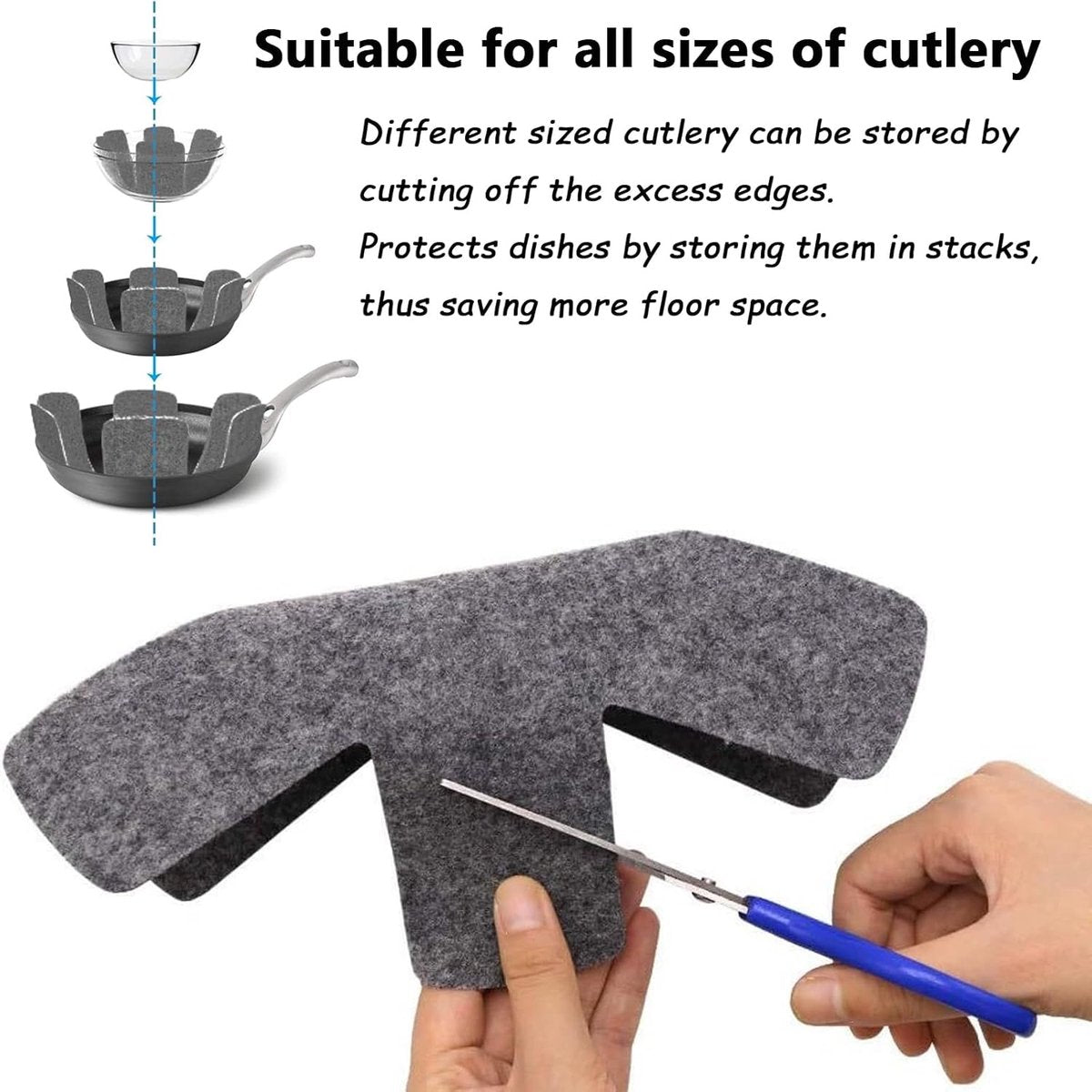6 pieces - Pot holders - 38 cm - Pot protectors - Felt pot holders - coasters - felt pot protectors - cookware protector - kitchen utensils - for stacking pots, frying pans, ceramic pots, induction, glassware - grey - Image 2