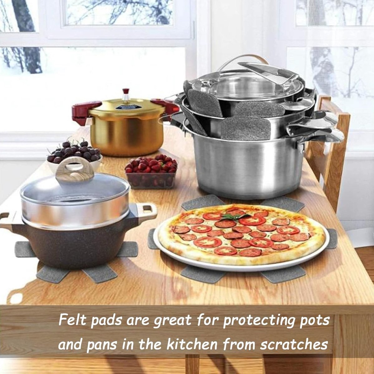 6 pieces - Pot holders - 38 cm - Pot protectors - Felt pot holders - coasters - felt pot protectors - cookware protector - kitchen utensils - for stacking pots, frying pans, ceramic pots, induction, glassware - grey - Image 3