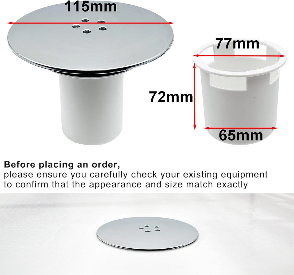 Shower Drain Cover - Chrome Shower Drain - Hair Drain Covers - 90 mm / 115 mm - Removable Top Piece - Fast Flow - Bathroom Drain - Bathroom Accessories - White - Image 5