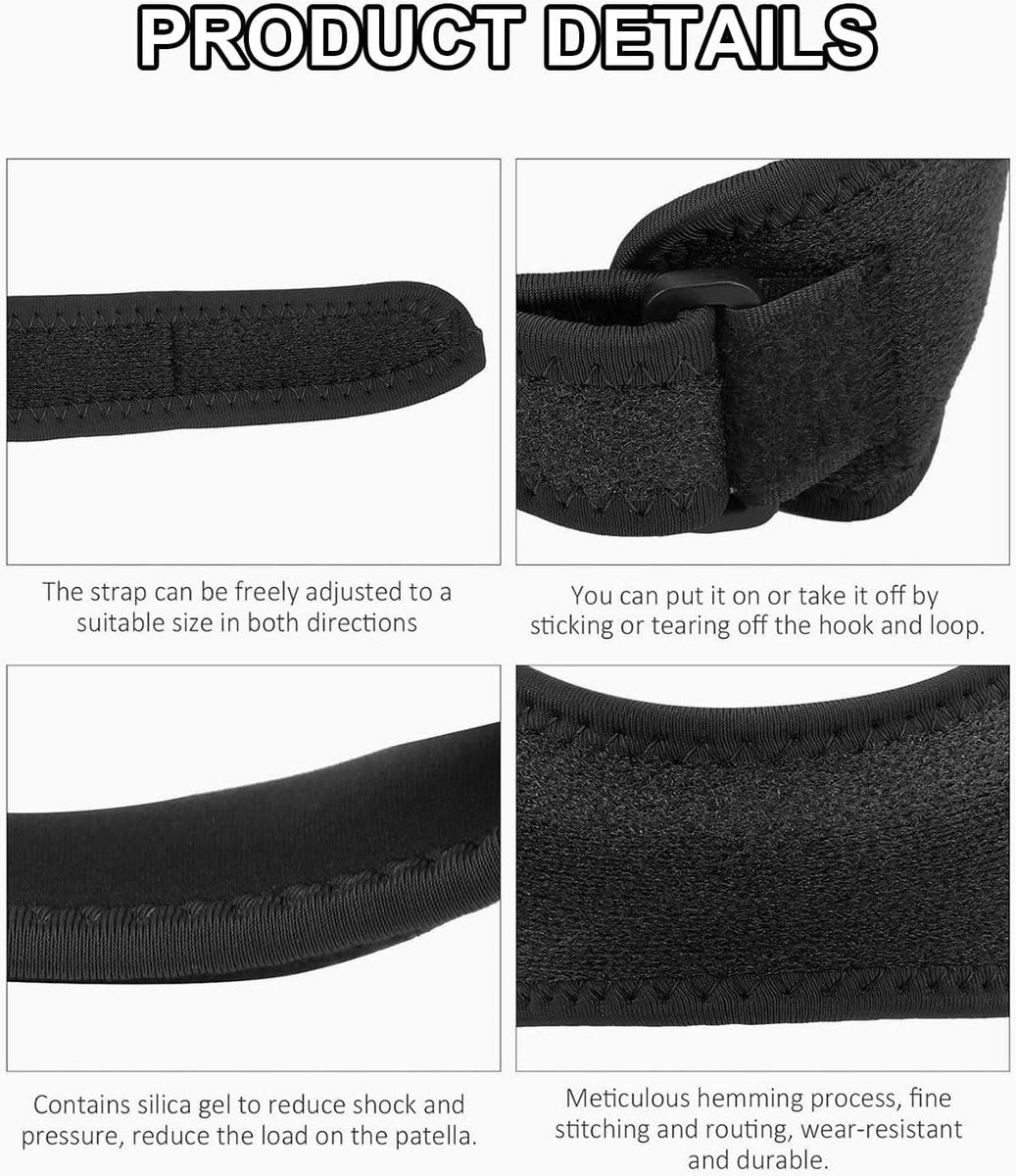 1 pair - Patella brace - knee straps for patellar tendon - knee brace - knee brace for relief of knee pain - knee-patella strap - sports knee brace - knee brace for osteoarthritis - knee brace - support for sports - braces - strap - adjustable - black - Image 4
