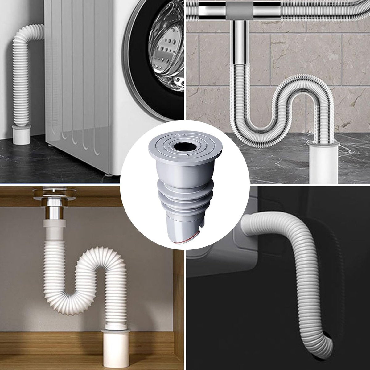 Washing machine drain plug - Sealing ring - suitable pipe inner diameter 35-40 mm - Drain plug - Sewer seals - Floor drain plug cover - drain pipe seal - anti-odor drain seal - with lid - for home, kitchen and bathroom - grey - Image 3