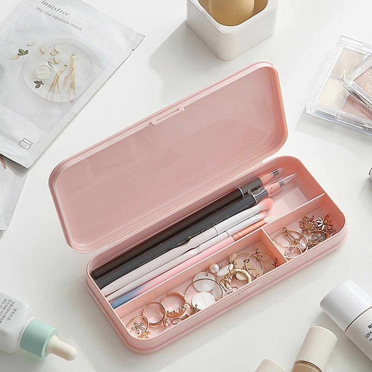Pencil Case - Pen Pencil Case - Pencil Case - Pencil Case for Children and Adults - Exam Pencil Case - School Bag for Boys and Girls - plastic pencil case - pencil case - school supplies - compact stationery storage box - Back To School - Pink - Image 3
