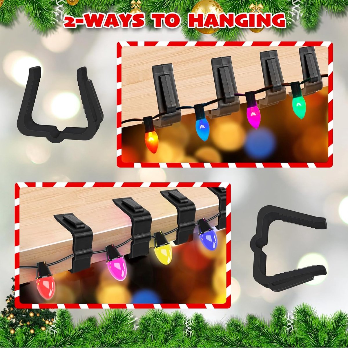 50 pieces - Christmas lighting Gutter hooks - light clips - plastic Light clip - roof edge clamps - Christmas decoration hooks - Festive lighting clamps - Outdoor roof hooks - Clips - for Christmas decoration panels, gutters, fences and roof edge decorati - Image 2