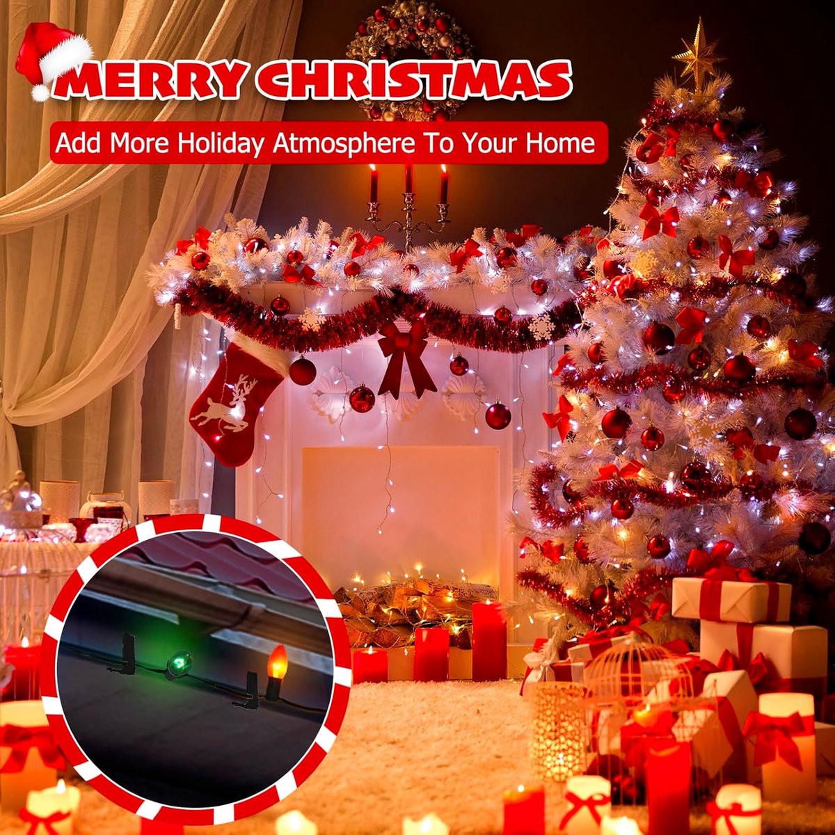 50 pieces - Christmas lighting Gutter hooks - light clips - plastic Light clip - roof edge clamps - Christmas decoration hooks - Festive lighting clamps - Outdoor roof hooks - Clips - for Christmas decoration panels, gutters, fences and roof edge decorati - Image 3