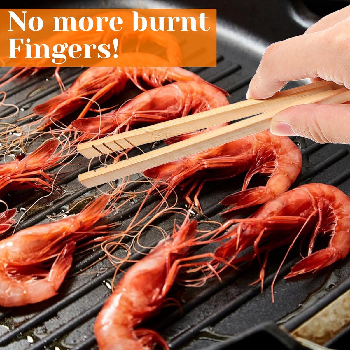 pieces - Food tongs - BBQ tongs - Meat tongs - Kitchen tongs - Bamboo Barbecue tongs - Toaster tongs - Cooking tongs - bamboo tongs - kitchen utensil - with easy grip - for fruit, bread, pickles, cheese, bacon, muffins, barbecue dishes - 18 cm - Image 3