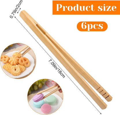 pieces - Food tongs - BBQ tongs - Meat tongs - Kitchen tongs - Bamboo Barbecue tongs - Toaster tongs - Cooking tongs - bamboo tongs - kitchen utensil - with easy grip - for fruit, bread, pickles, cheese, bacon, muffins, barbecue dishes - 18 cm - Image 5
