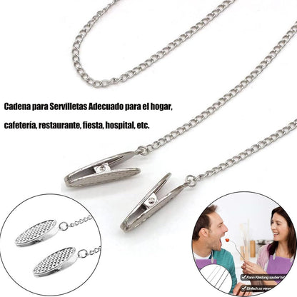 Napkin chain with clips - 4 pieces napkin chain - napkin clips - napkin clips with chain - 50 cm metal chain - Napkin clips - silver metal napkin clips - napkin clip chain - for seniors adults children - Silver & Black - Image 2
