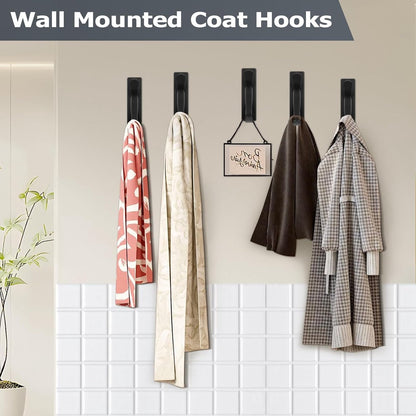 Pieces Wall-Mounted Coat Rack - No Drilling Required - Black Solid Wall Hook - Self-Adhesive Coat Hooks - Stainless Steel Towel Hanger for the Bathroom - Hanging Hooks - Double Hook Design Coat Rack - Wall / Coat Rack Hooks - Black - Image 4