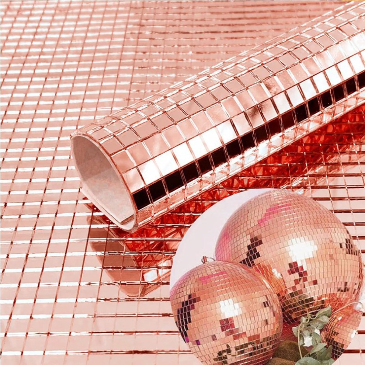 3 pieces - 4*100 cm - Self-adhesive mosaic stickers - Mini square acrylic mosaic tiles - 5*5 mm - self-adhesive acrylic mosaic tiles - mirror mosaic tiles - decorative wall stickers - for kitchen, restaurant, disco party, DIY decoration - pink - Image 2