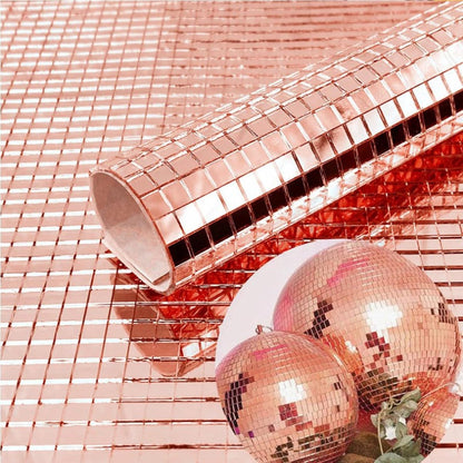 3 pieces - 4*100 cm - Self-adhesive mosaic stickers - Mini square acrylic mosaic tiles - 5*5 mm - self-adhesive acrylic mosaic tiles - mirror mosaic tiles - decorative wall stickers - for kitchen, restaurant, disco party, DIY decoration - pink - Image 2