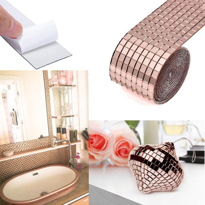 3 pieces - 4*100 cm - Self-adhesive mosaic stickers - Mini square acrylic mosaic tiles - 5*5 mm - self-adhesive acrylic mosaic tiles - mirror mosaic tiles - decorative wall stickers - for kitchen, restaurant, disco party, DIY decoration - pink - Image 3