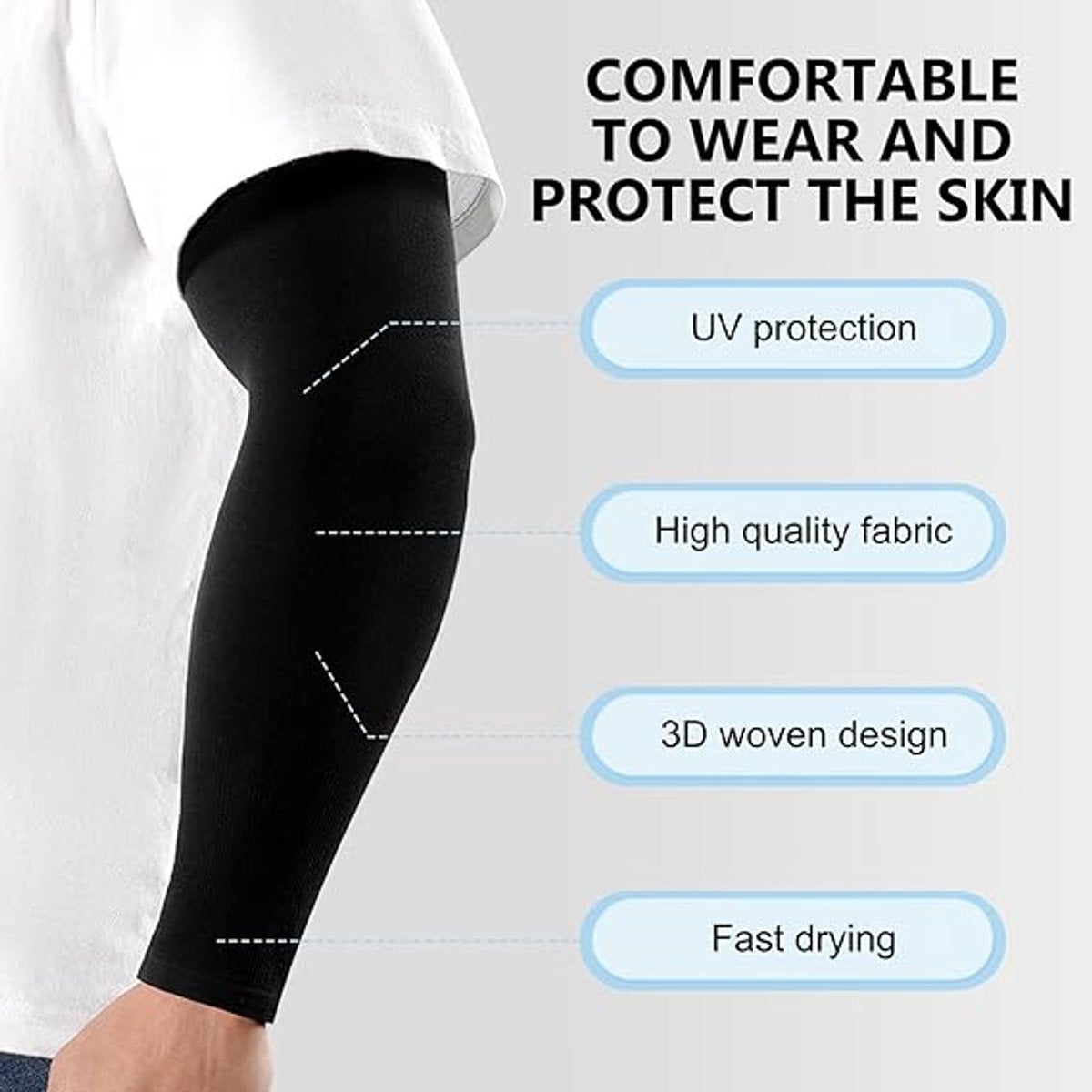 pairs of sleeves - Unisex - Sleeves - Ultralight sleeves - Arm Sleeve - UV protection for arms - Adults - Sunscreen Sleeve Ice Side Arm Sleeves - Comfort Cooling Sports Compression Sleeves - Ideal for sports, cycling, golfing - Black - Image 2
