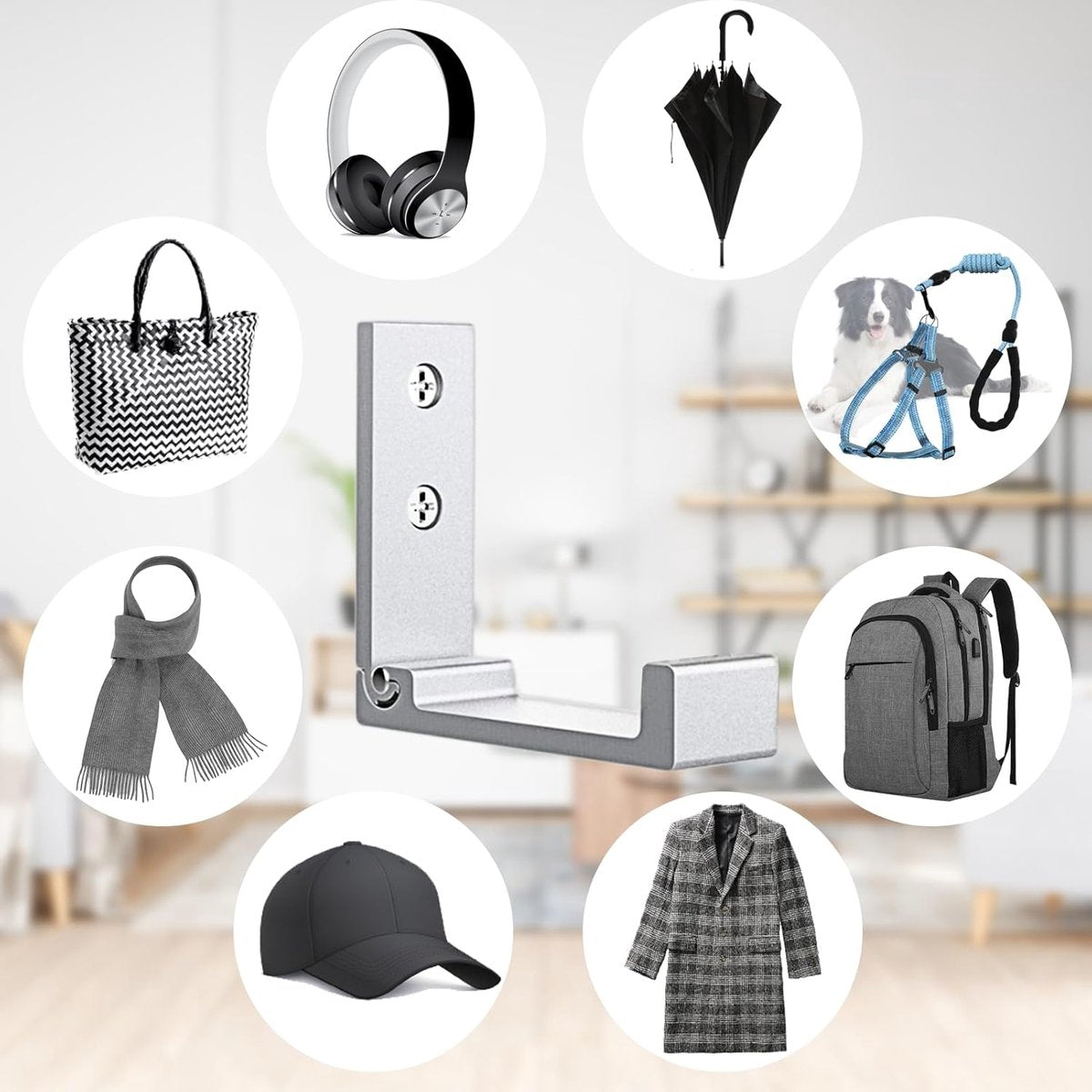 6 pieces - Foldable wall hooks - 6.7*7.5*2.5 cm - Clothes hook - concealable clothes hooks - heavy-duty wall hooks - aluminum hooks - with screws - foldable hooks - for hanging coats, bags, hats, and keys - silver - Image 3