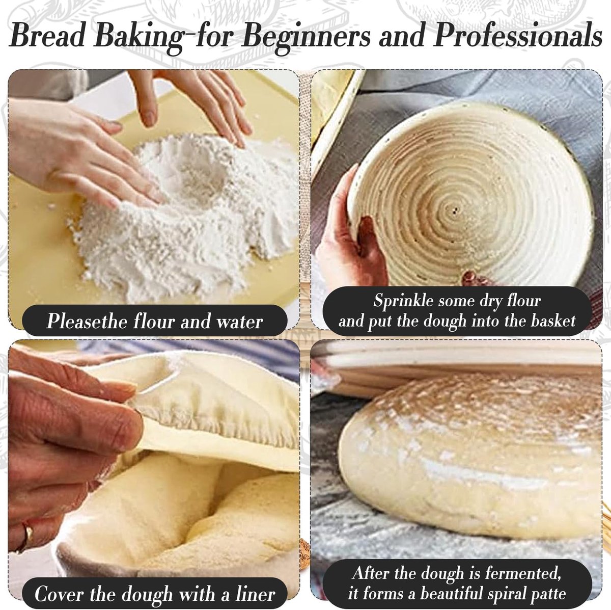 2 pieces - Bread proofing basket - Small proofing basket - Oval bread proofing basket - sourdough proofing basket - small proofing basket - proofing bowls - baking accessories - rattan storage bowl - lined - for professional and home bakers - oval - 25*15 - Image 3