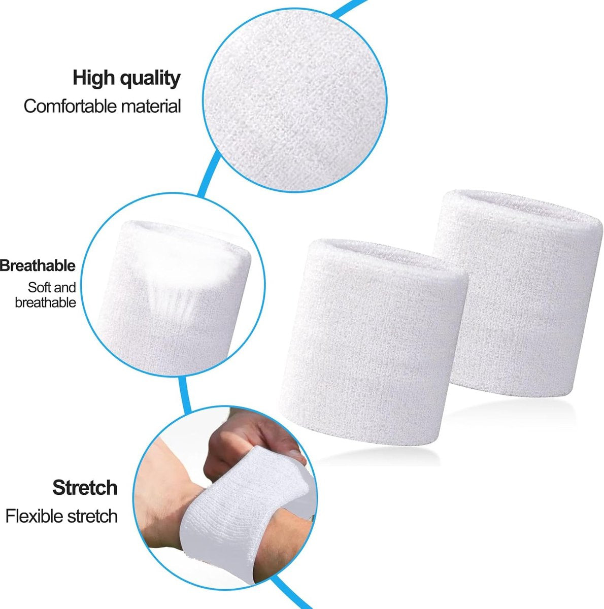 Sports wristband - 2 pieces Sweatbands - Sweatbands - Wrist - Wristbands - Wristbands - wrist headband - sports wristband - sports soft cotton wrist headband - absorbent terry cloth cuff - for gym tennis running basketball - White - Image 4