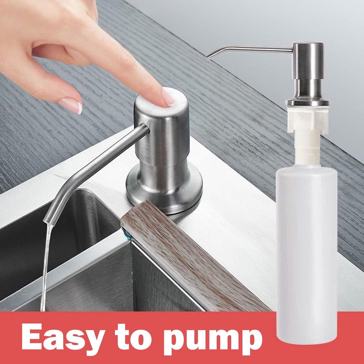 Soap Dispenser - 300 ml - Kitchen Detergent Dispenser - Sink Soap Dispenser - Stainless Steel Kitchen Detergent Dispenser - Refillable Soap Dispenser - With 360° Rotating Pump - Kitchen Accessories - Silver - Image 3
