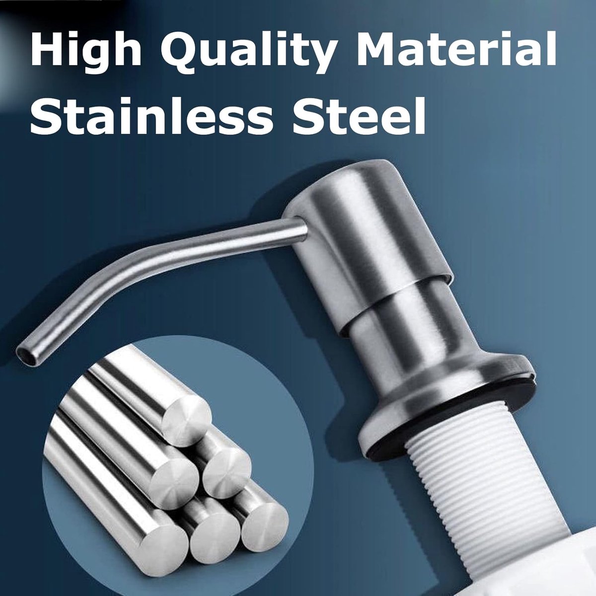 Soap Dispenser - 300 ml - Kitchen Detergent Dispenser - Sink Soap Dispenser - Stainless Steel Kitchen Detergent Dispenser - Refillable Soap Dispenser - With 360° Rotating Pump - Kitchen Accessories - Silver - Image 5